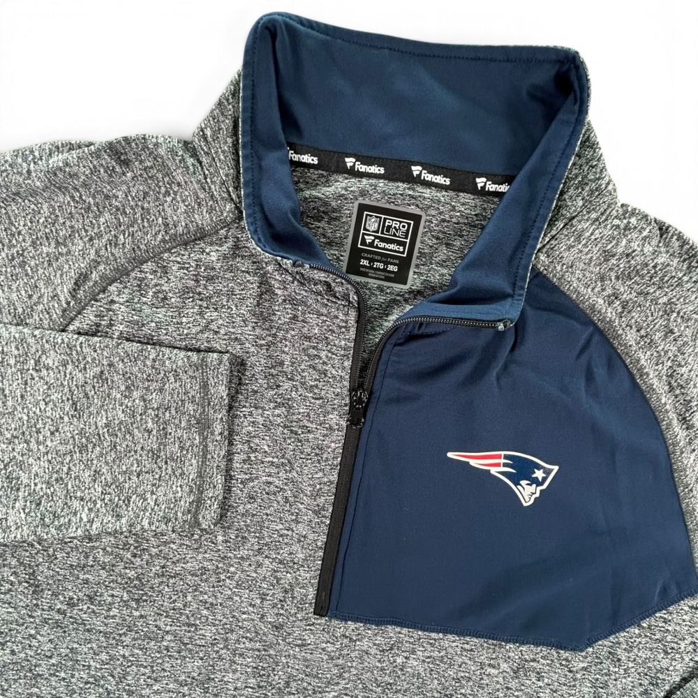 New England Patriots Fanatics NFL Pro Line Mens 2XL Gray 1/4 Zip Pullover XXL